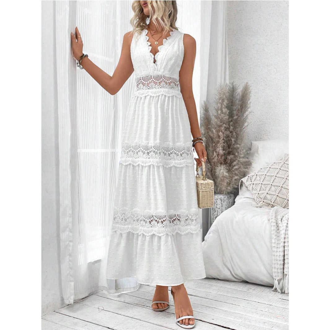 Vanilla®|Robe longue à col en V et dos en dentelle