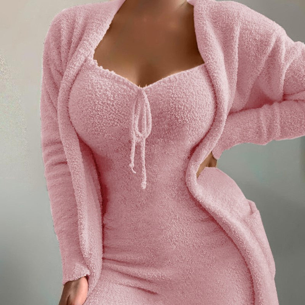 Ensemble 2 pièces décontracté en peluche pour femme
