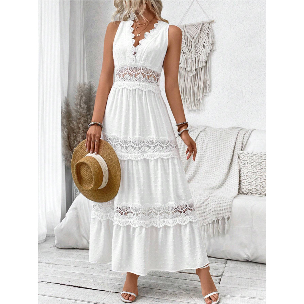 Vanilla®|Robe longue à col en V et dos en dentelle