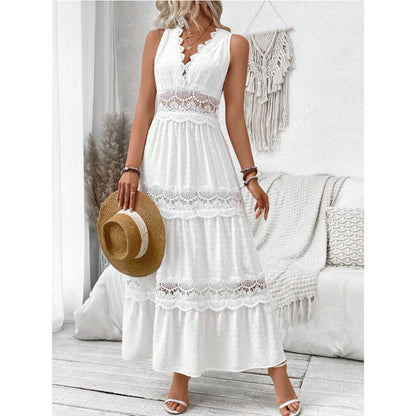 Vanilla®|Robe longue à col en V et dos en dentelle