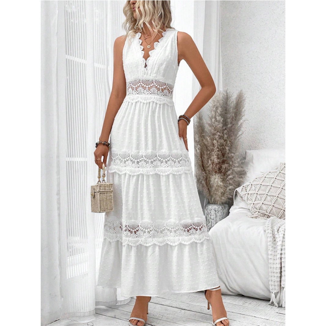 Vanilla®|Robe longue à col en V et dos en dentelle