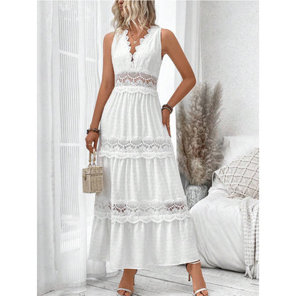 Vanilla®|Robe longue à col en V et dos en dentelle