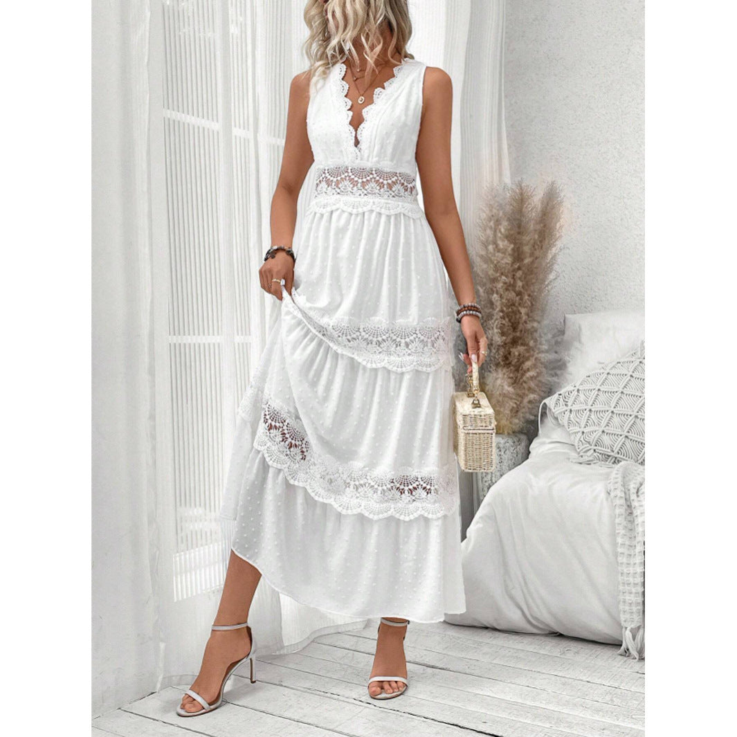 Vanilla®|Robe longue à col en V et dos en dentelle