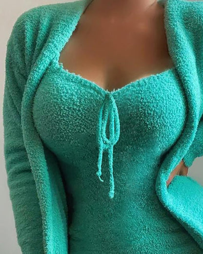 Ensemble 2 pièces décontracté en peluche pour femme