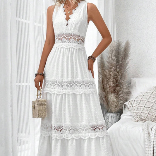 Vanilla®|Robe longue à col en V et dos en dentelle
