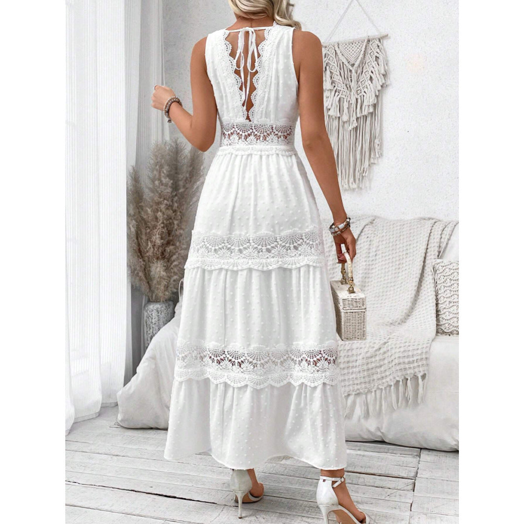 Vanilla®|Robe longue à col en V et dos en dentelle