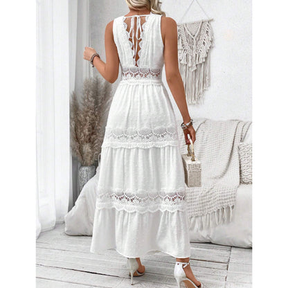 Vanilla®|Robe longue à col en V et dos en dentelle