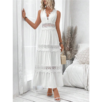 Vanilla®|Robe longue à col en V et dos en dentelle