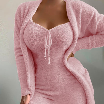 Ensemble 2 pièces décontracté en peluche pour femme