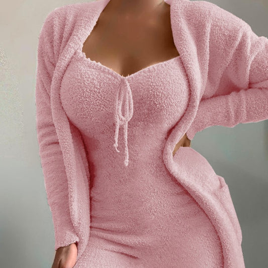 Ensemble 2 pièces décontracté en peluche pour femme